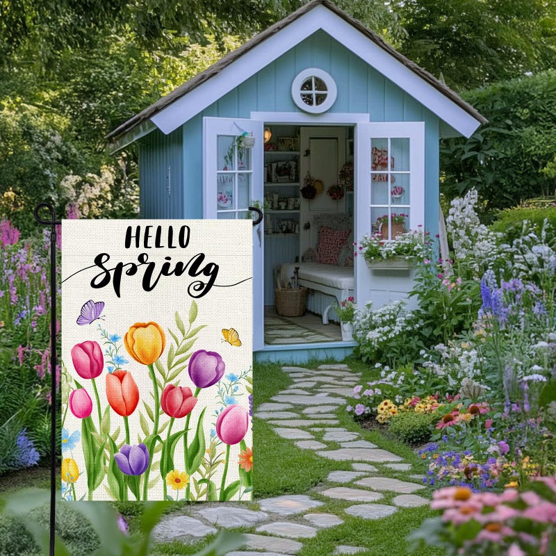 Agroon Hello Spring Garden Flag 12x18 Inch, Double Sided Colorful Tulips Flag, Seasonal Flower Yard Outdoor Decoration - Image 4