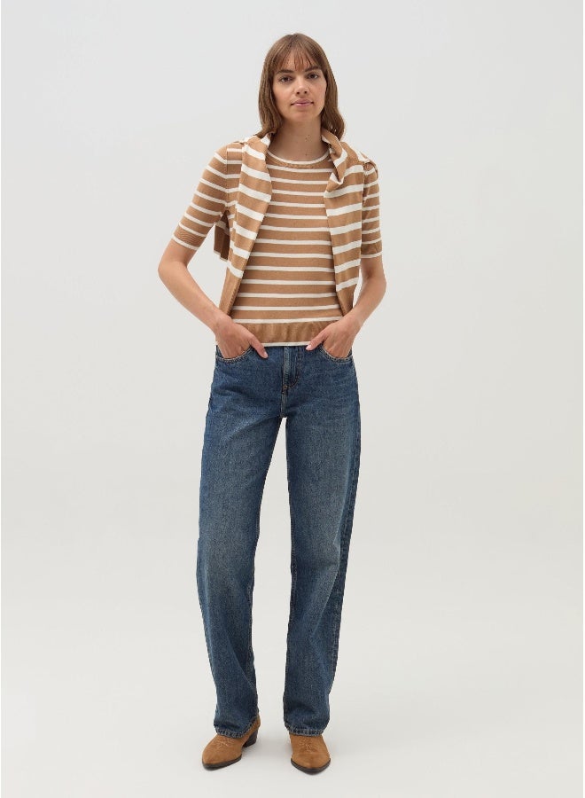 او في اس بلوزة بأكمام قصيرة ونقش مخطط - Image 4