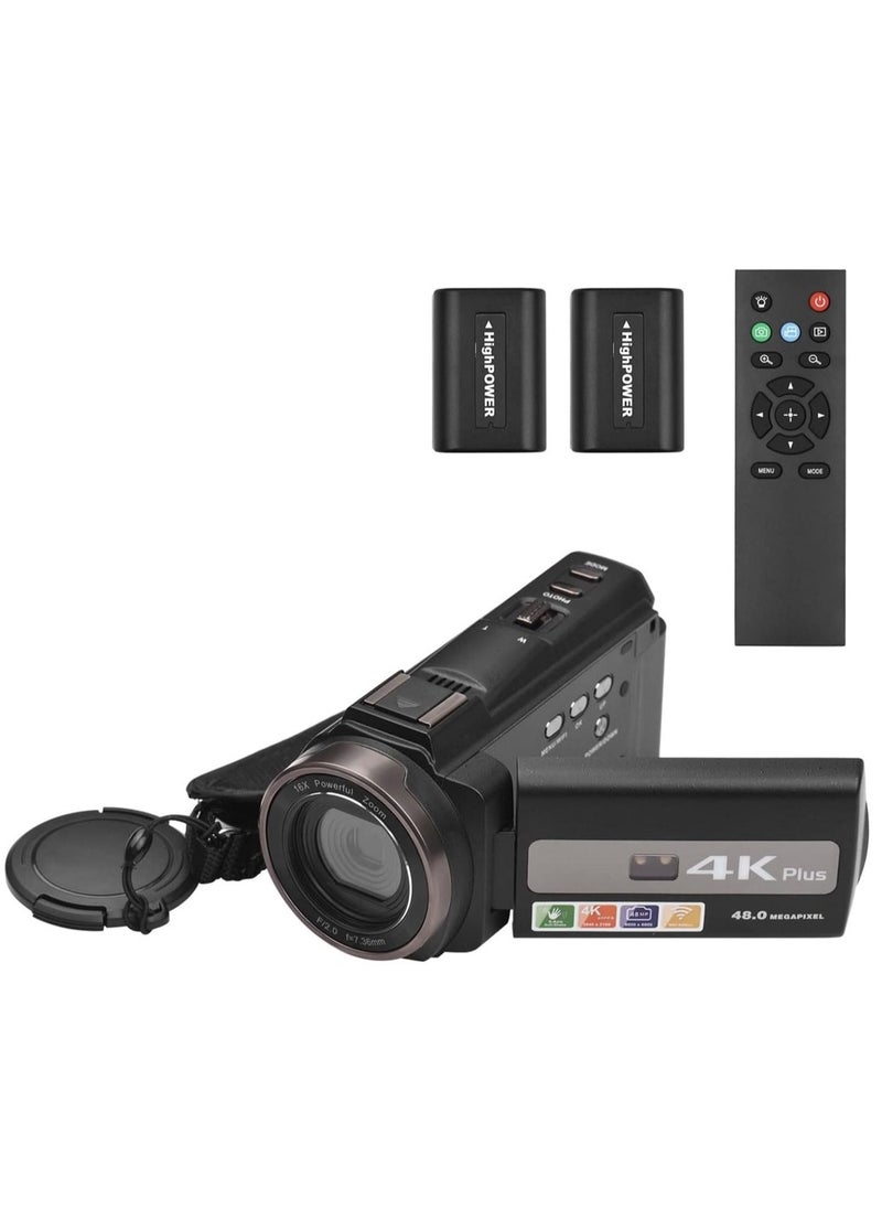 ارواق كاميرا فيديو رقمية WiFi 4K / 60FPS 48MP HD مسجل كاميرا فيديو مع تكبير 16X بطاريات تعمل باللمس 3 بوصة وجهاز تحكم عن بعد  - Image 1