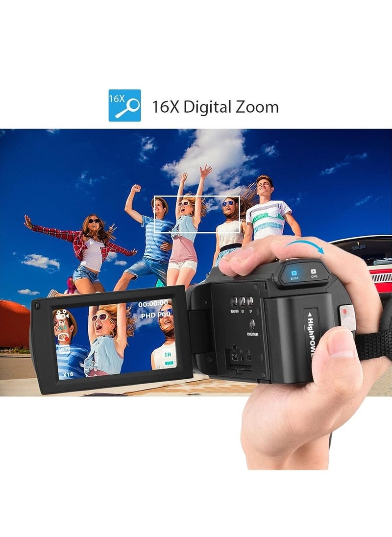 ارواق كاميرا فيديو رقمية WiFi 4K / 60FPS 48MP HD مسجل كاميرا فيديو مع تكبير 16X بطاريات تعمل باللمس 3 بوصة وجهاز تحكم عن بعد  - Image 4