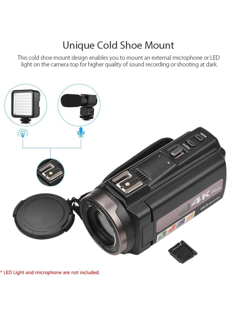 ارواق كاميرا فيديو رقمية WiFi 4K / 60FPS 48MP HD مسجل كاميرا فيديو مع تكبير 16X بطاريات تعمل باللمس 3 بوصة وجهاز تحكم عن بعد  - Image 3