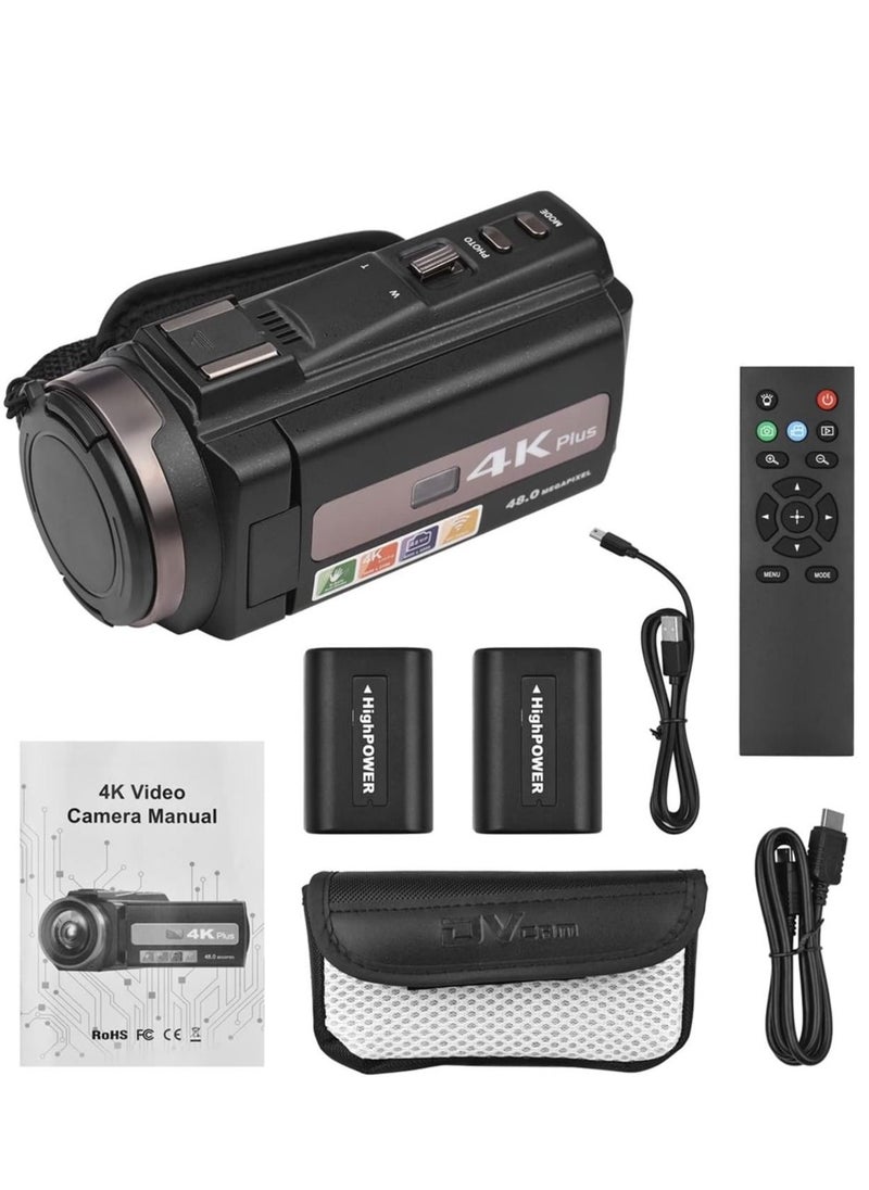 AROAQ - WiFi Digital Video Camcorder 4K/60FPS 48MP HD Video Camera Recorder With 16X Zoom 3 Inch Touchscreen Batteries Remote Control - Image 1