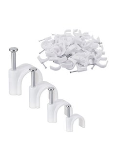 Duravel Duravel Electrical Cable Wire Round Clips, Steel Nails Tacks Holder for Organizing Electric Wires Cables Lines - White (6mm - 100Pcs)  - Image 1