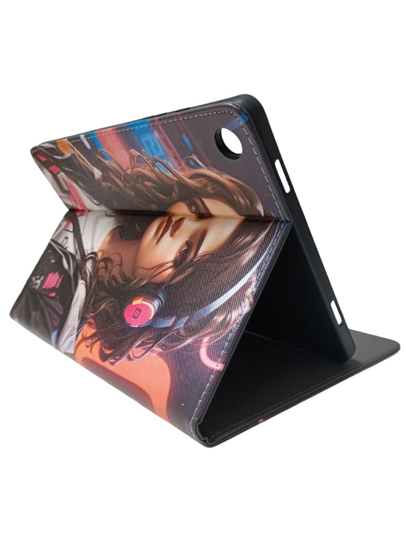 Anime girl with headphones Print Flip case Compatible with Samsung Galaxy Tab A9 Plus/A9+ 11 Inch 2023 (SM-X210/X216/X218), Case with Pen Holder, Stand Protective Case - Image 2