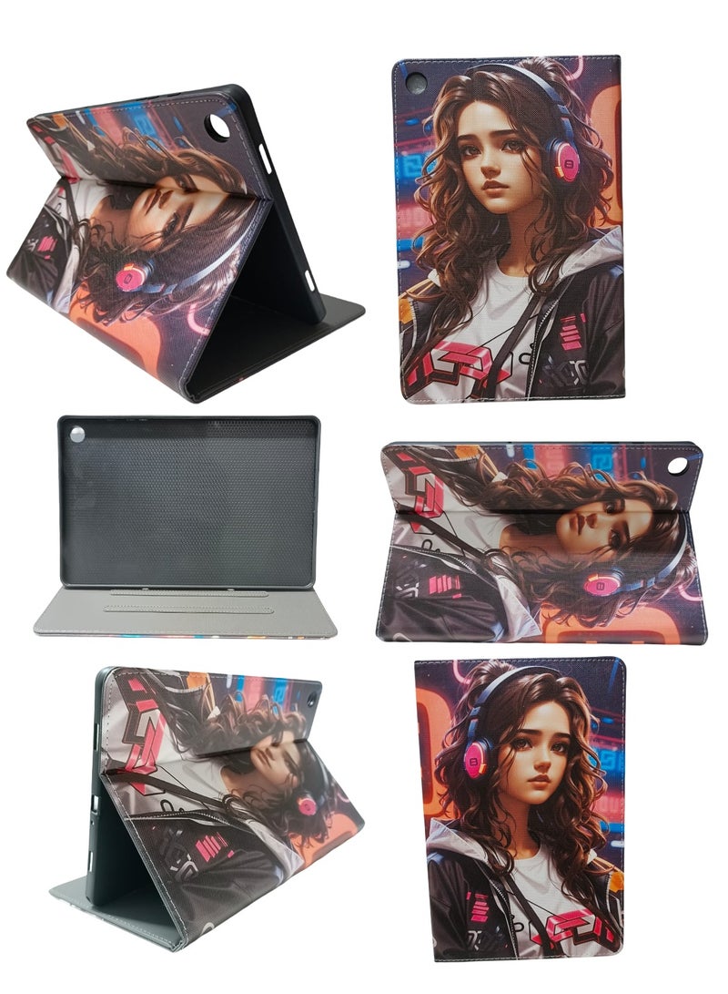 Anime girl with headphones Print Flip case Compatible with Samsung Galaxy Tab A9 Plus/A9+ 11 Inch 2023 (SM-X210/X216/X218), Case with Pen Holder, Stand Protective Case - Image 3