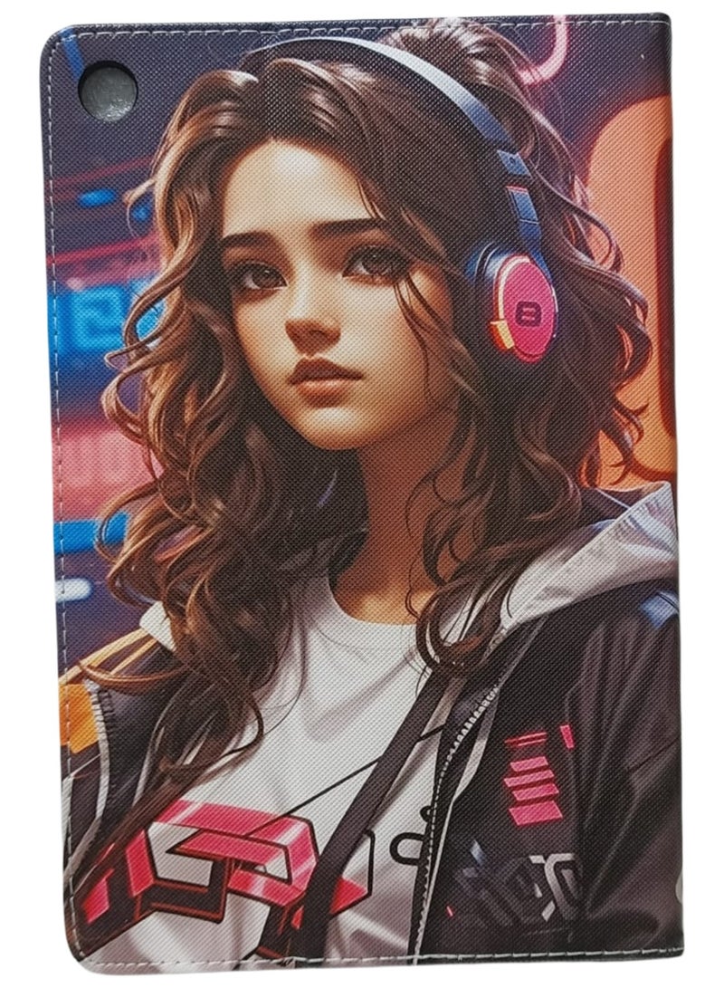 Anime girl with headphones Print Flip case Compatible with Samsung Galaxy Tab A9 Plus/A9+ 11 Inch 2023 (SM-X210/X216/X218), Case with Pen Holder, Stand Protective Case - Image 1