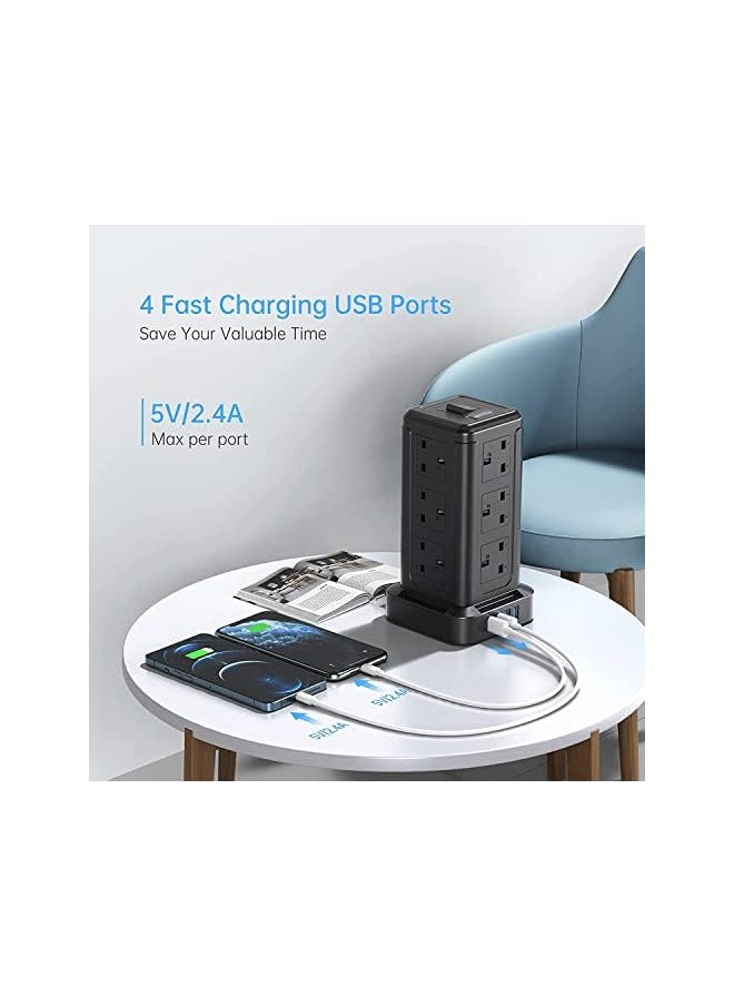 PROMASS promass 5-meter 16-In-1 Power Extension Cord Tower,12 UK-UAE Power Sockets, Desktop Charging Station 2500W, 4 Smart USB Slots Surge Protected Fire Proof, Heavy Duty Lead Strip for Office Supplies  - Image 3