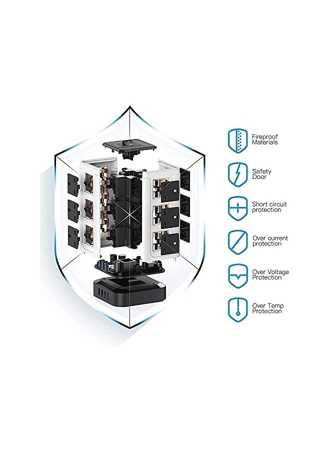 PROMASS promass 5-meter 16-In-1 Power Extension Cord Tower,12 UK-UAE Power Sockets, Desktop Charging Station 2500W, 4 Smart USB Slots Surge Protected Fire Proof, Heavy Duty Lead Strip for Office Supplies  - Image 5