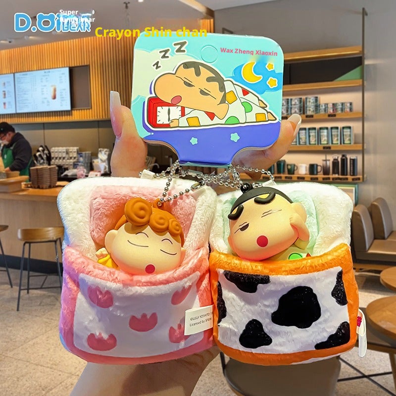 Crayon Shin-chan Plush Bed Keychain Cartoon Car Bag Pendant Gift - Image 1