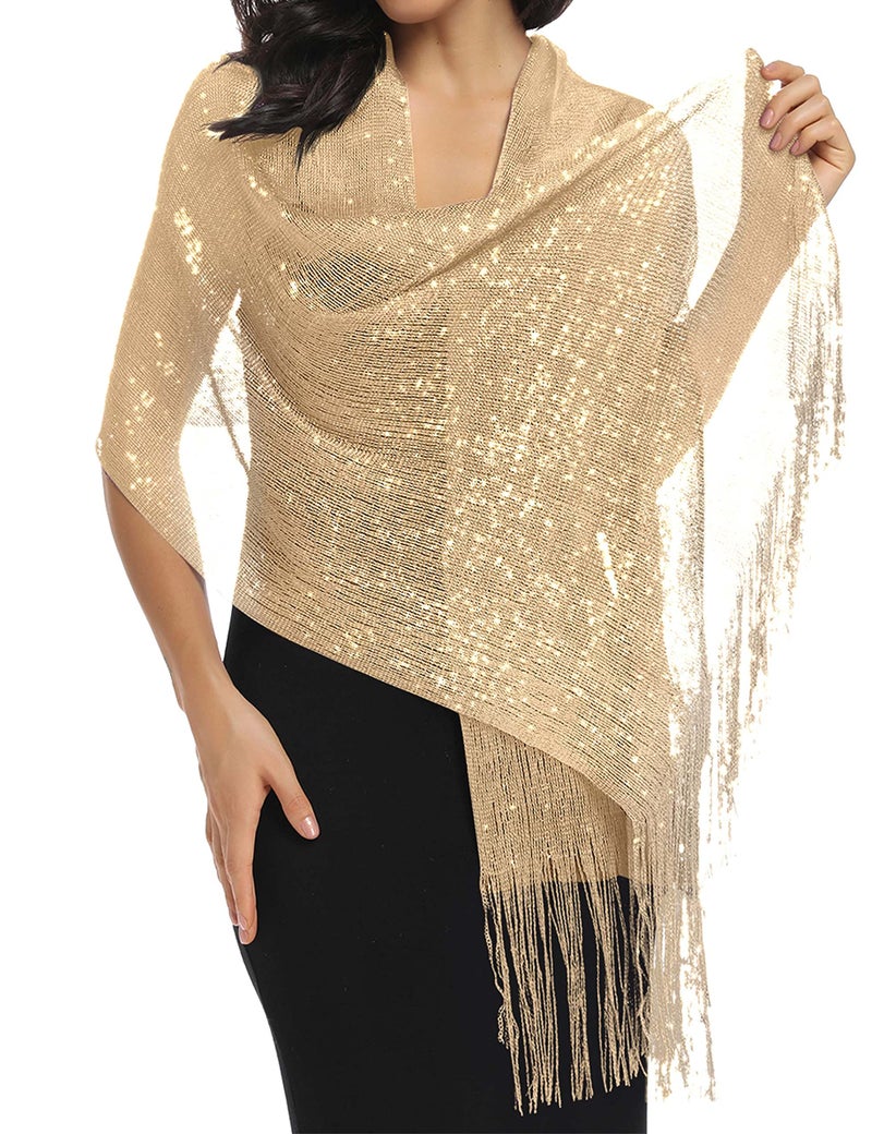 Rheane Gold Shawls and Wraps for Evening Dresses evening wraps for dresses Shawls and Wraps for Weddings Shawls and Wraps for Formal Wear 2024 (Dark Champagne with Gold Glitter) - Image 3