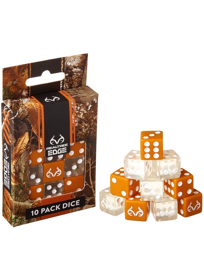 Brybelly Realtree Edge Dice Set - 10 Pack of Orange & Clear Game Pieces - Six-Sided Dice Board Gaming Accessories - Cool Outdoors Themed Stuff for Father's Day, Family Game Night, Dice Rollers - Image 1