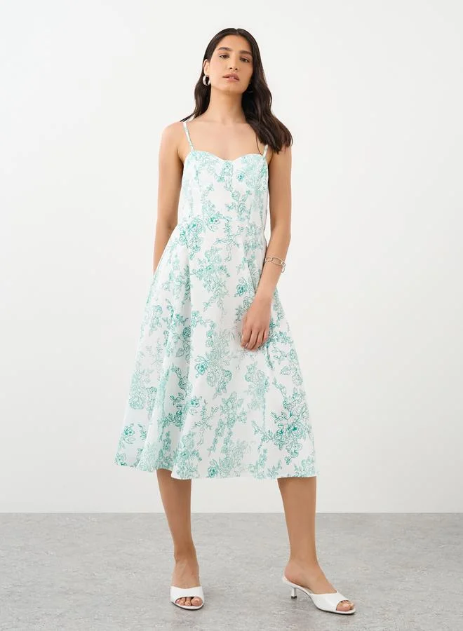 Take Two Take Two Floral Print Sweetheart Neck Cami Midi Dress