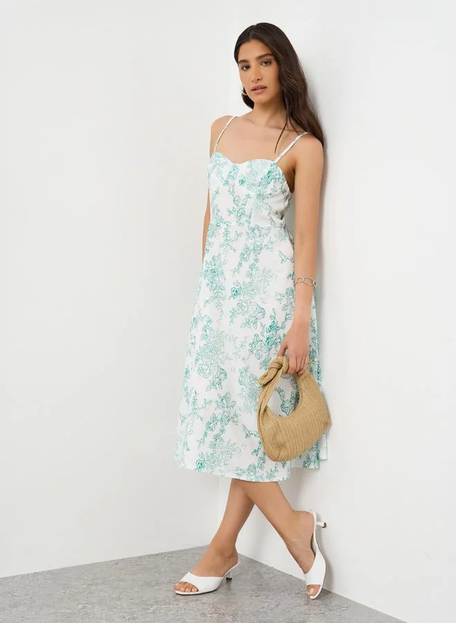Take Two Take Two Floral Print Sweetheart Neck Cami Midi Dress