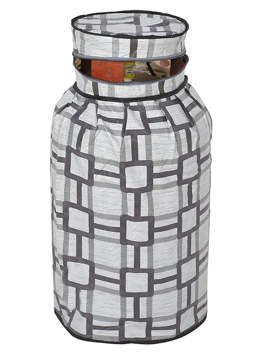 Kuber Industries Kuber Industries Square Printed Stain Dust Proof PVC Lpg Gas Cylinder Cover GreyHS43KUBMART25626 Standard  - Image 1