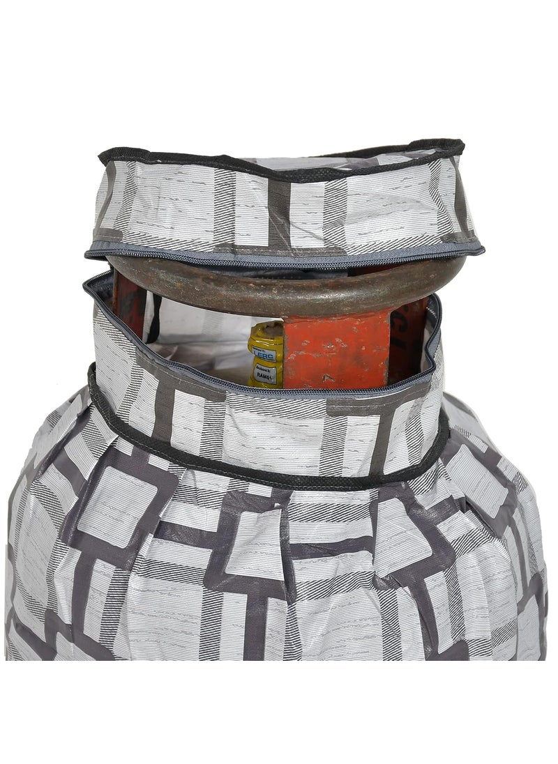 Kuber Industries Kuber Industries Square Printed Stain Dust Proof PVC Lpg Gas Cylinder Cover GreyHS43KUBMART25626 Standard  - Image 4