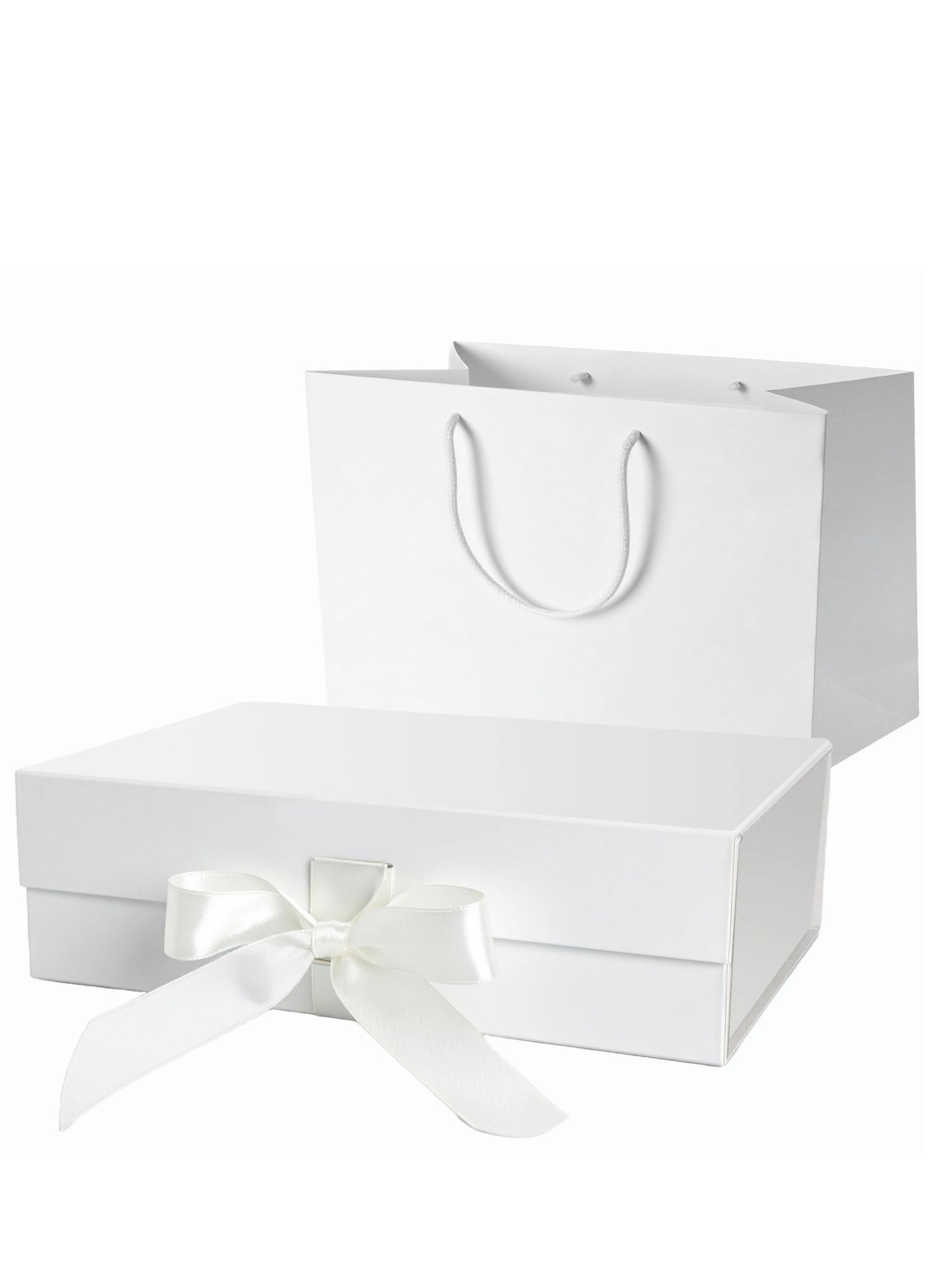 HYFY White Gift Box With Gift Bag 32x20x10cm Large luxury Gift box White Gift Boxes Magnetic Closure with Ribbon with Foldable Lid boxes for Women Wedding bridal Gifts Birthday Wedding Gifts Packaging