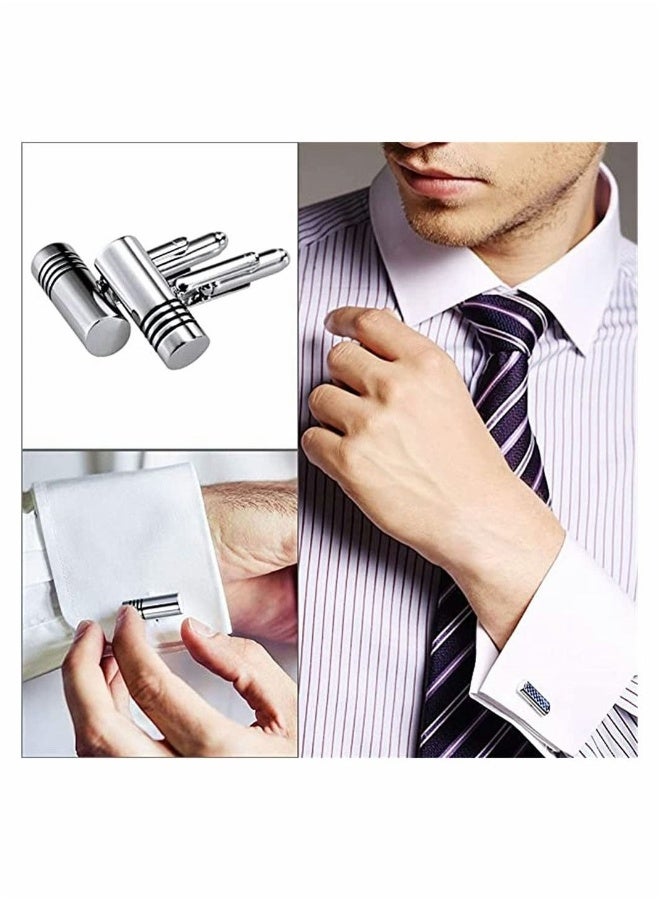 Men's Cufflinks, Cuff Links for Men, 5 Pairs Stainless Steel Classic Tone Cufflinks, Black Striped Cuff Links, Shirt Suit Cufflinks - Image 2