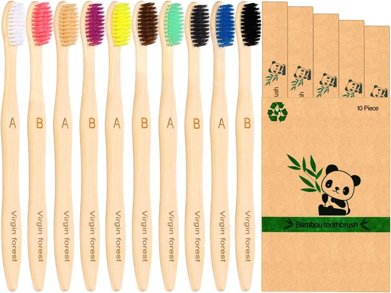 Virgin Forest Bamboo Toothbrushes 10pk, Soft Biodegradable BPA Free Eco Oral Care - Image 1