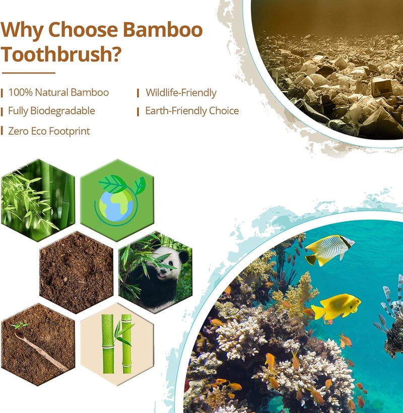 Virgin Forest Bamboo Toothbrushes 10pk, Soft Biodegradable BPA Free Eco Oral Care - Image 3