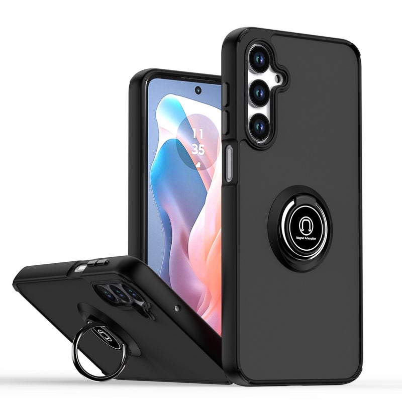 HuHa Protective Cover For Samsung Galaxy A16 5G Q Shadow 1 Series TPU + PC Phone Case with Ring(Black+Black) - Image 1