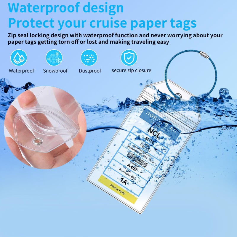 XIANGXING NCL Cruise Luggage Tag Holders, Zip Seal Clear Cruise Ships Luggage Tags Holder with Steel Loops Fit for Norwegian NCL Cruise Line Ship & Itineraries Tags in 2024 & 2025 (8 Pcs with 7 Colors Ring) - Image 4