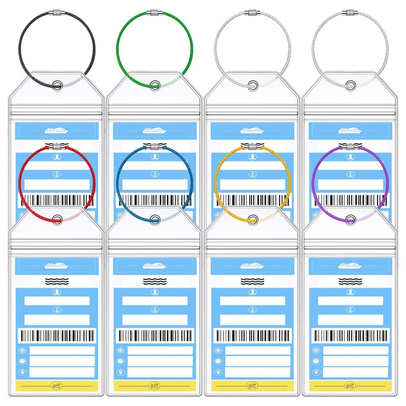 XIANGXING NCL Cruise Luggage Tag Holders, Zip Seal Clear Cruise Ships Luggage Tags Holder with Steel Loops Fit for Norwegian NCL Cruise Line Ship & Itineraries Tags in 2024 & 2025 (8 Pcs with 7 Colors Ring) - Image 1