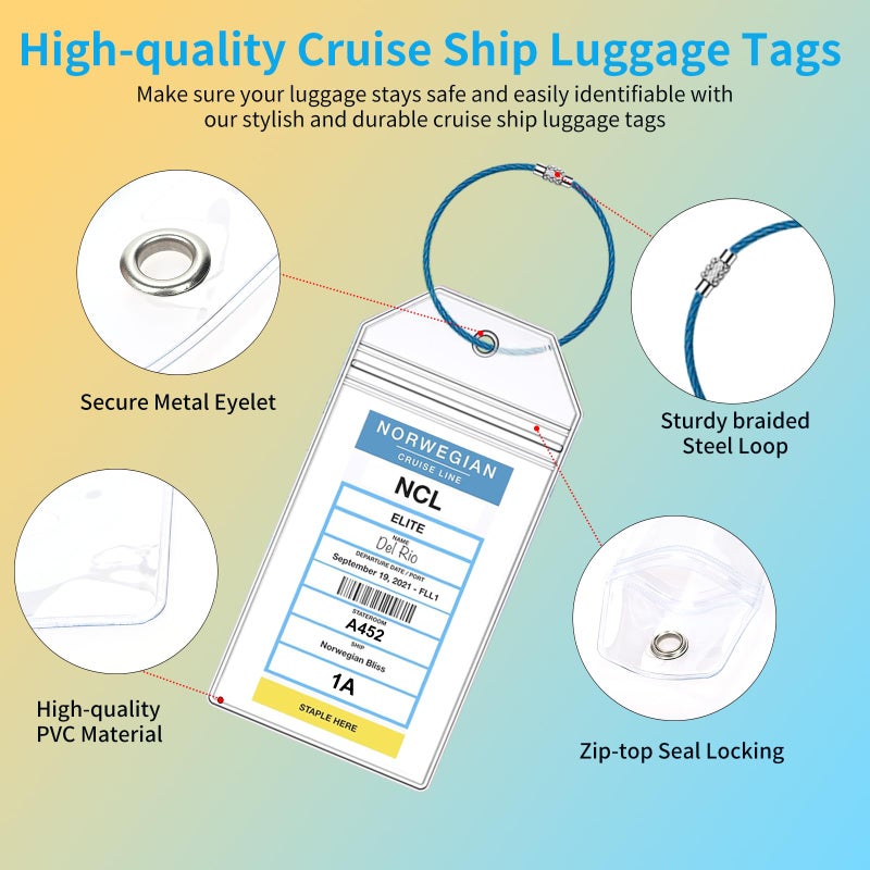 XIANGXING NCL Cruise Luggage Tag Holders, Zip Seal Clear Cruise Ships Luggage Tags Holder with Steel Loops Fit for Norwegian NCL Cruise Line Ship & Itineraries Tags in 2024 & 2025 (8 Pcs with 7 Colors Ring) - Image 3