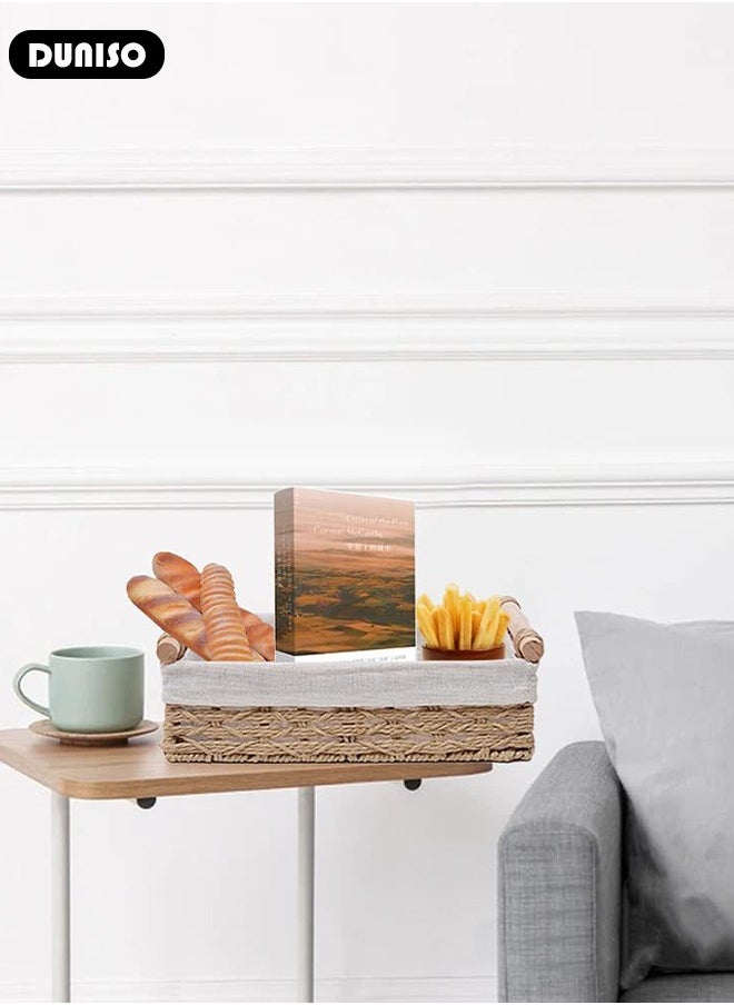 DUNISO Round Paper Rope Storage Basket, Woven Home Storage Baskets with Washable Liner, Wicker Baskets for Organizing with Handle, Countertop Decorative Box, Toilet Paper Basket for Toilet Tank Top, Decorative Basket for Bedroom Living Room Apartment  - Image 2