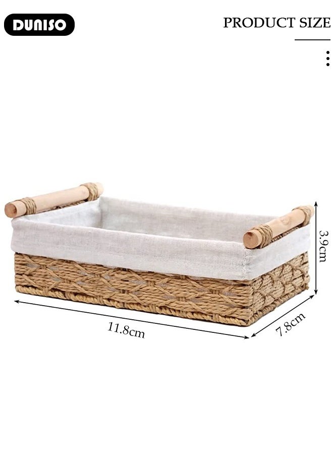 DUNISO Round Paper Rope Storage Basket, Woven Home Storage Baskets with Washable Liner, Wicker Baskets for Organizing with Handle, Countertop Decorative Box, Toilet Paper Basket for Toilet Tank Top, Decorative Basket for Bedroom Living Room Apartment  - Image 4