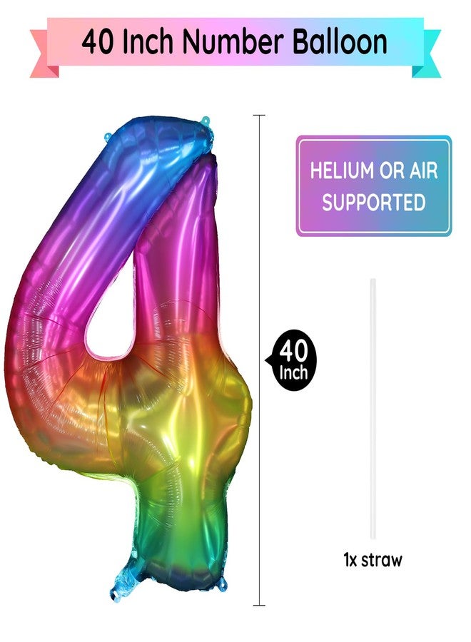 PatiCool 40 Inch Rainbow Number Balloon 4, Large Number Foil Balloons Mylar for Girl Boy Birthday Party Celebration Decorations Supplies, Digital Balloons for Wedding Anniversary Events Decorations - Image 2