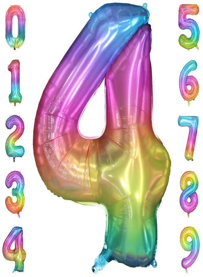 PatiCool 40 Inch Rainbow Number Balloon 4, Large Number Foil Balloons Mylar for Girl Boy Birthday Party Celebration Decorations Supplies, Digital Balloons for Wedding Anniversary Events Decorations - Image 1