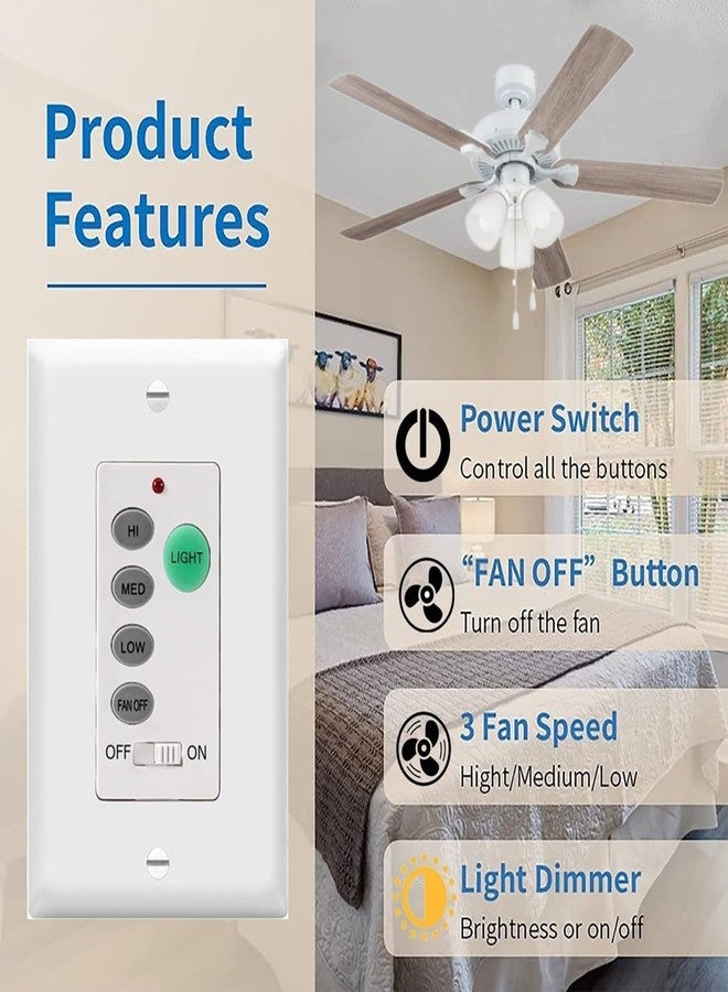 53T Universal Ceiling Fan Wall Remote Control, 3 Speed, Light Dimmer, 4-DIP Switch Compatible with Hampton Bay, Harbor Breeze, Hunter (Wall Remote Only) - Image 4
