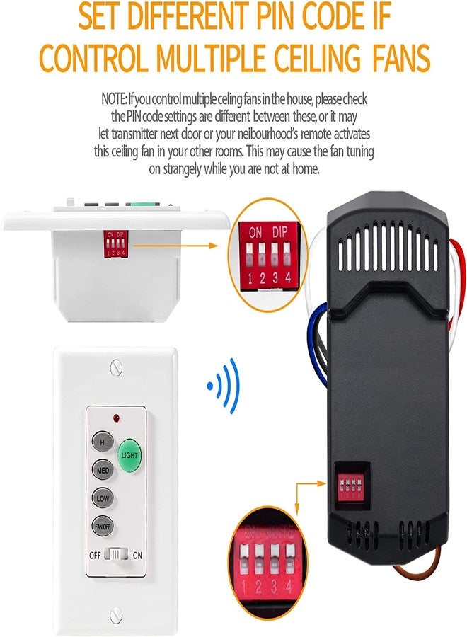 53T Universal Ceiling Fan Wall Remote Control, 3 Speed, Light Dimmer, 4-DIP Switch Compatible with Hampton Bay, Harbor Breeze, Hunter (Wall Remote Only) - Image 5