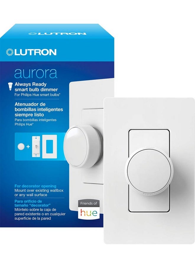 LUTRON Lutron Aurora Smart Bulb Dimmer Switch for Paddle Switches | for Philips Hue Smart Bulbs | Z3-1BRL-PKGD-WH | White  - Image 1