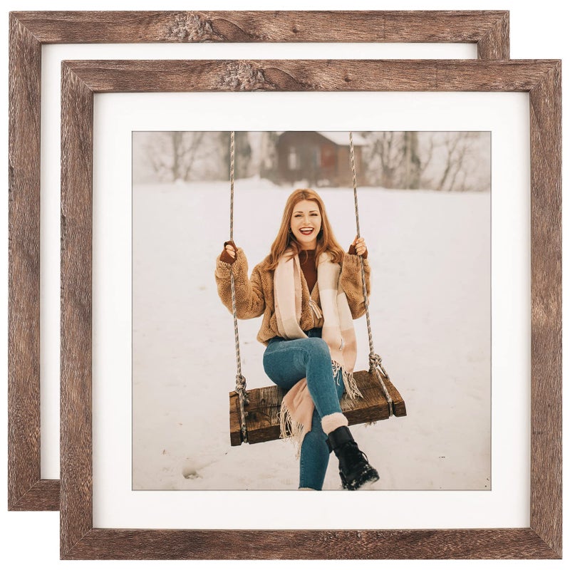 TOFOREVO Picture Frames 10x10 Set of 2 Rustic Wood Grain Photo Frame for Gallery Wall Mounting or Tabletop Display