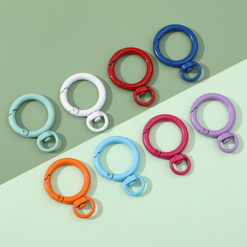 Japanese and Korean color alloy paint round 360 degree activity spring buckle DIY key chain accessories bag jewelry hanging buckle Random color mixing 5/bag 