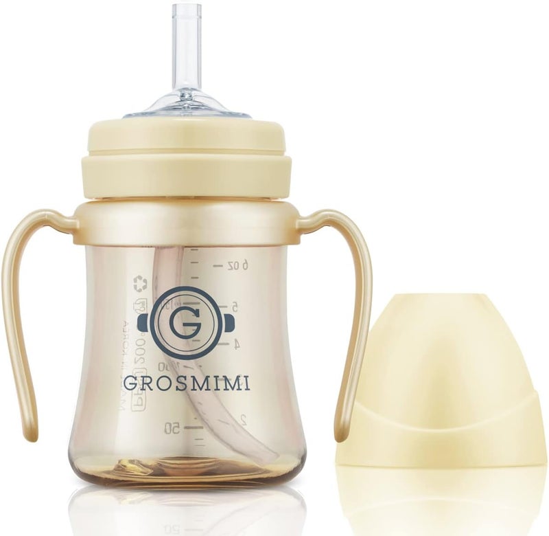 GROSMIMI Leak Proof No Spill Magic Sippy Cup with Straw with Handle for Baby and Toddlers Adjustable PPSU BPA Free 6oz (Butter) - Image 1