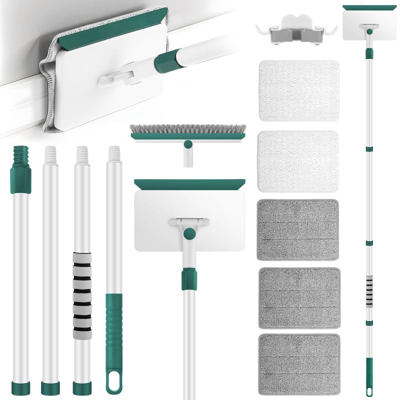 wlich Baseboard Cleaner Tool with Handle, 60" Extendable Long Handle Baseboard Cleaner with 5 Reusable Pads for Baseboards Cleaning, Ceiling, Wall, Floor, Bathroom, Kitchen - Image 1