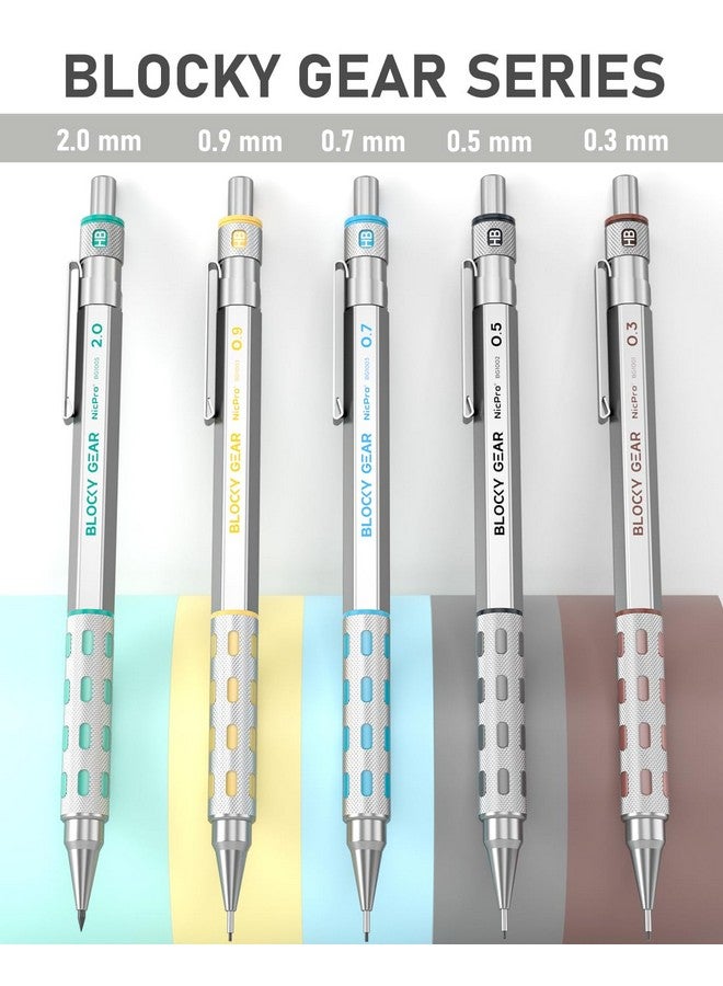 Nicpro 36Pcs Blocky Gear Mechanical Pencil Set With Case, Metal Mechanical Pencils 0.3, 0.5, 0.7, 0.9, 2Mm Lead Holder For Art Drawing Sketching With 21 Tubes (6B 4B 2B Hb 2H 4H Colors) Lead Refills - Image 5