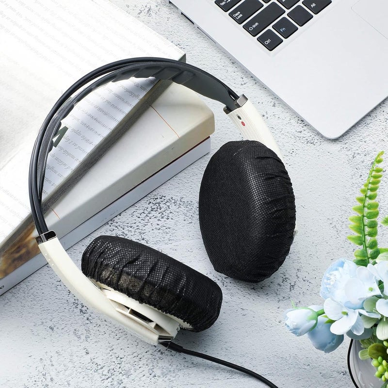 BBTO 100 Pieces Headphone Ear Covers Disposable Earphone Sanitary Non-Woven Stretch Earpad Covers Fit for Most on Ear Headphones(11 cm,Black) - Image 5