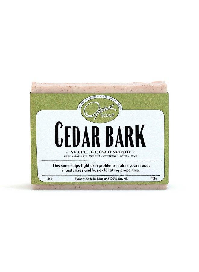 Cedar Bark Soap For Men And Women Natural Exfoliating Forest Fresh Scent 4Oz (112G) Made W/Essential Oils Cedarwood Pine Bergamot Sage Fir Needle Bar Soap