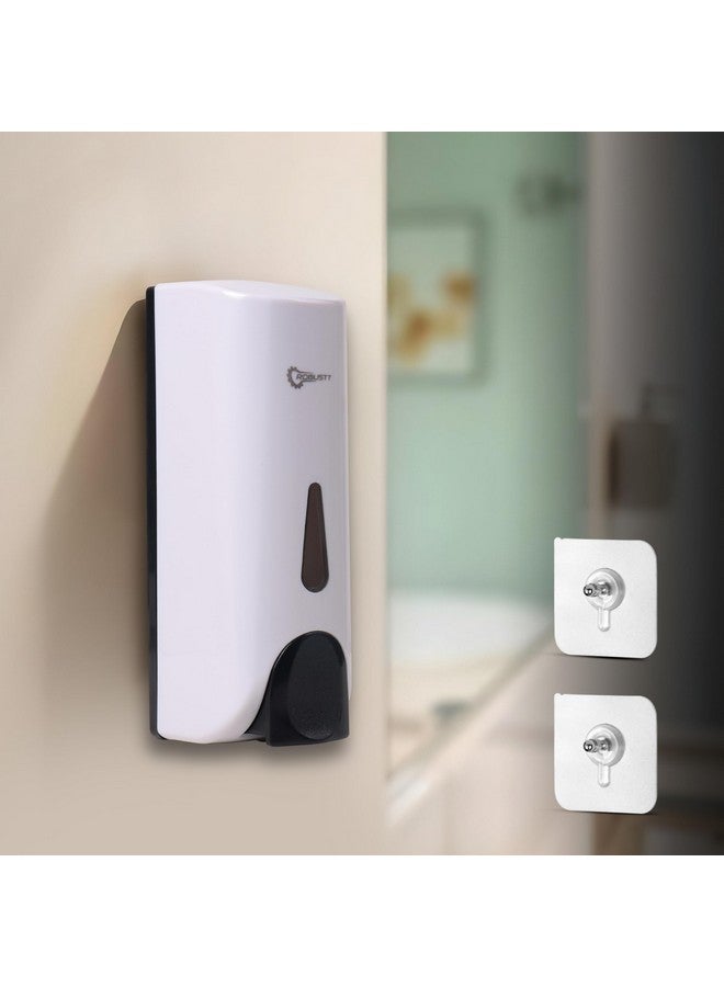 ROBUSTT موزع سائل صابون يدوي مثبت على الحائط - أبيض (300 مل، عبوة من 1) - مع 2 خطاف لاصق | مقاوم للتسرب، نافذة شفافة، تركيب سهل - مثالي للحمام، المطبخ، الفنادق، المكاتب - Image 1