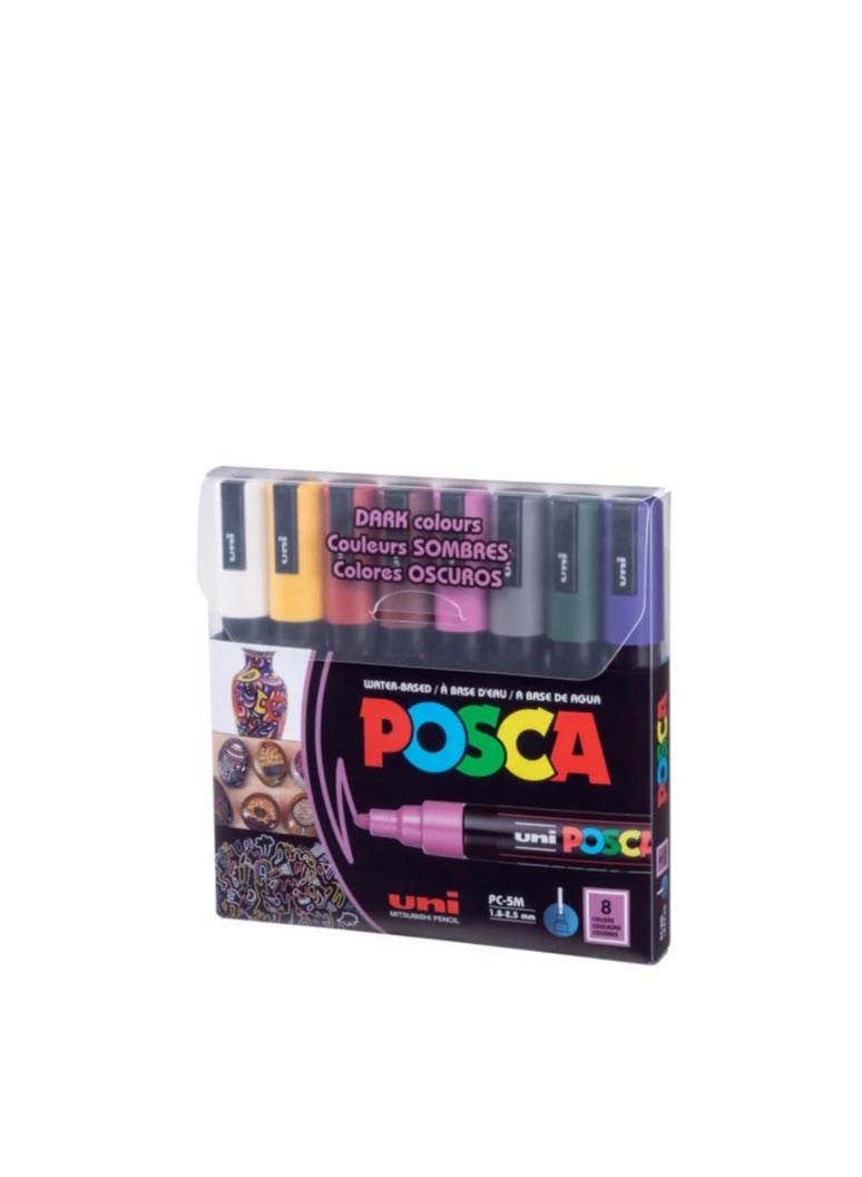 POSCA Paint Marker Sets, 8-Color PC-5M, Dark Color Set - Image 1