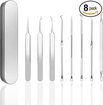 Pinkiou Blackhead Removers Comedone Pimple Removal Extractors Acne Blemish Needles Tool Kit Nose Face Skincare 8in1 with Metal Case - Image 1