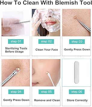 Pinkiou Blackhead Removers Comedone Pimple Removal Extractors Acne Blemish Needles Tool Kit Nose Face Skincare 8in1 with Metal Case - Image 5