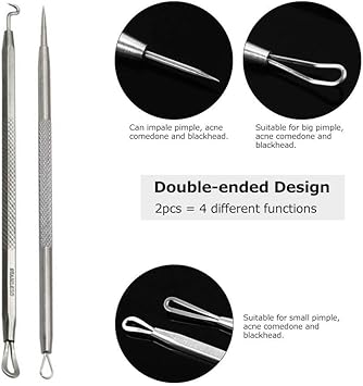 Pinkiou Blackhead Removers Comedone Pimple Removal Extractors Acne Blemish Needles Tool Kit Nose Face Skincare 8in1 with Metal Case - Image 3