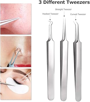 Pinkiou Blackhead Removers Comedone Pimple Removal Extractors Acne Blemish Needles Tool Kit Nose Face Skincare 8in1 with Metal Case - Image 2
