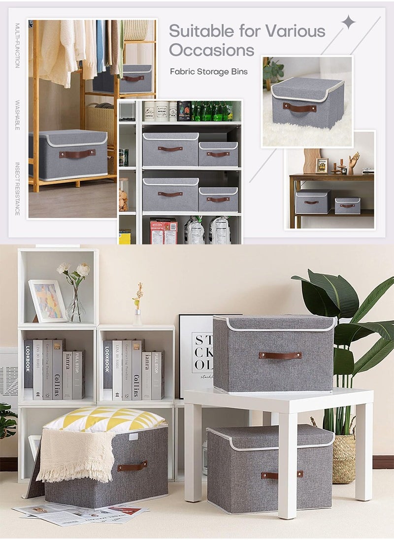 TAPIT - 3PCS Large Clothes Storage Bins, Collapsible Storage Box with Handle, Linen Foldable Organizer for Toys, Clothes, Books (Grey-38x25x25cm) - Image 1