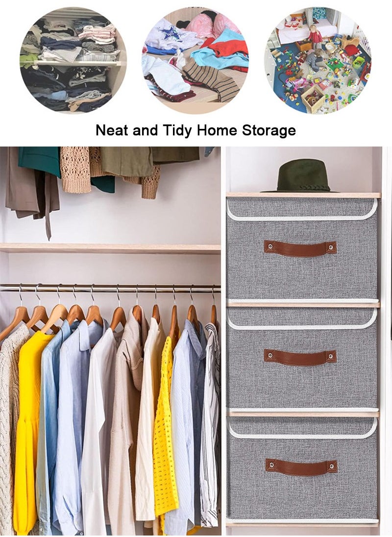 TAPIT - 3PCS Large Clothes Storage Bins, Collapsible Storage Box with Handle, Linen Foldable Organizer for Toys, Clothes, Books (Grey-38x25x25cm) - Image 1