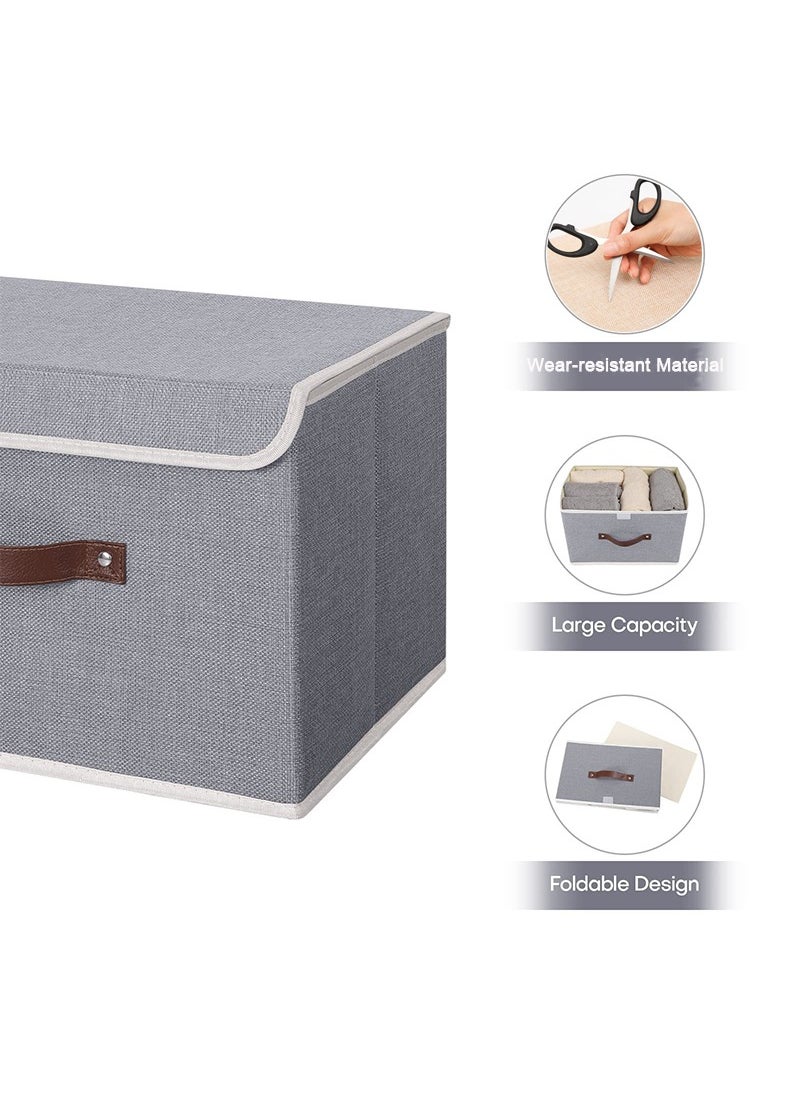 TAPIT - 3PCS Large Clothes Storage Bins, Collapsible Storage Box with Handle, Linen Foldable Organizer for Toys, Clothes, Books (Grey-38x25x25cm) - Image 1